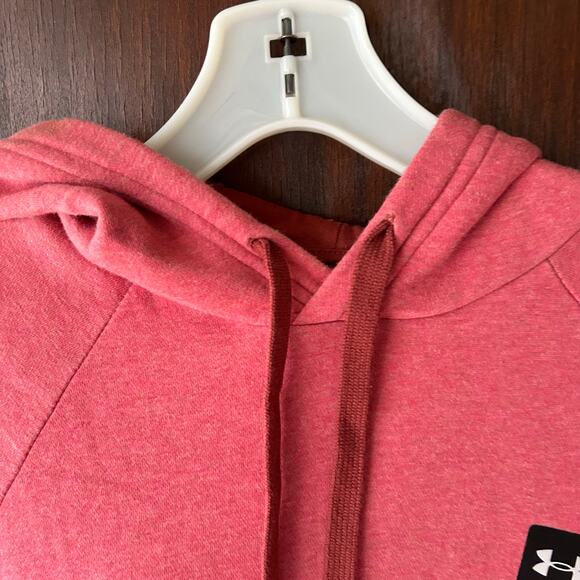 Under Armour Hoodie Womens Medium Red Heather Loose Coldgear Fleece Patch Logo - Picture 4 of 9